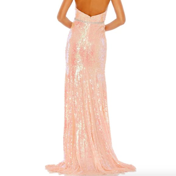 MAC DUGGAL SEQUIN STRAPLESS RHINESTONE WAIST CORAL GOWN sz 10 - Picture 5 of 9